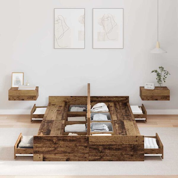 vidaXL Rám postele s úložným prostorem s čelo Staré dřevo 120 x 190 cm