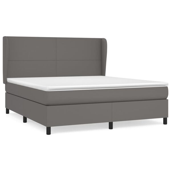 vidaXL Box spring postel s matrac&iacute; &scaron;ed&aacute; 160x200 cm uměl&aacute; kůže