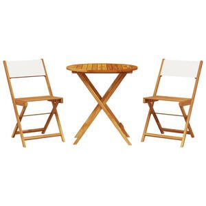 vidaXL 3d&iacute;ln&yacute; bistro set kr&eacute;mově b&iacute;l&yacute; textil a masivn&iacute; dřevo