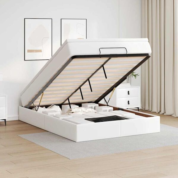 vidaXL Osmansk&yacute; r&aacute;m postele s matrac&iacute; b&iacute;l&yacute; 140x190cm uměl&aacute; kůže