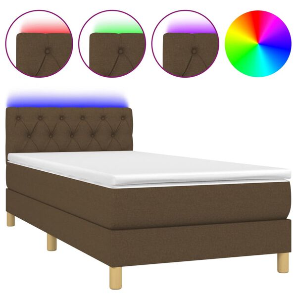 vidaXL Box spring postel s matrac&iacute; a LED tmavě hněd&aacute; 80x200 cm textil