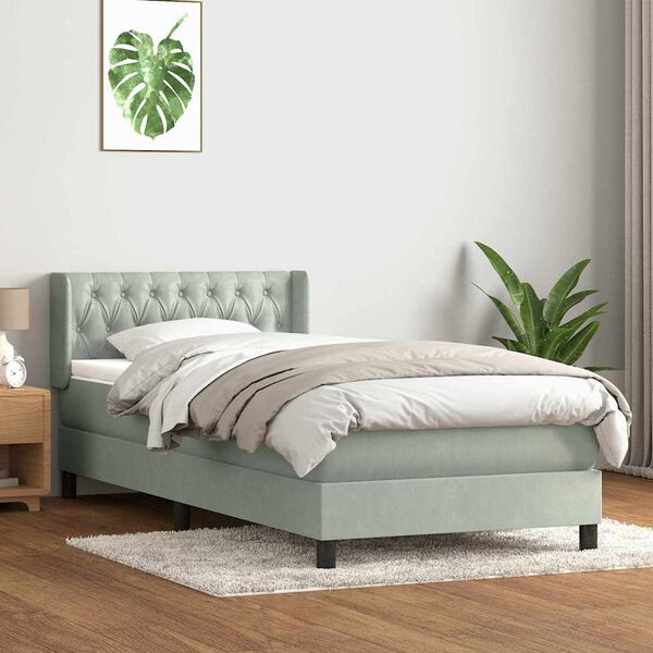 vidaXL Box Spring Postel s matrac&iacute; Světle &scaron;ed&aacute; 90x220 cm Samet