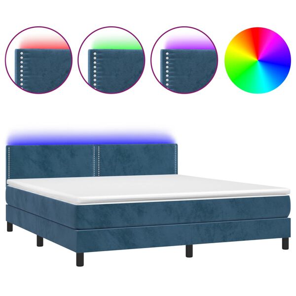 vidaXL Box spring postel s matrac&iacute; a LED tmavě modr&aacute; 160x200 cm samet