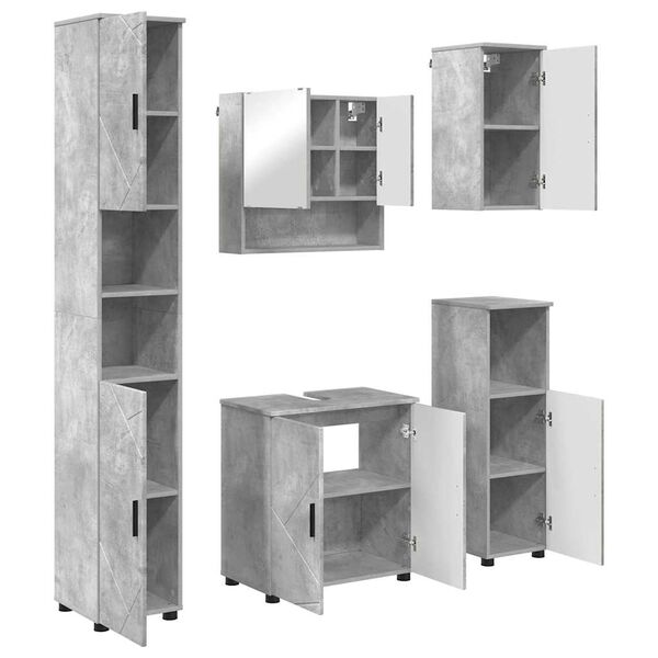 vidaXL Sada koupelnov&eacute;ho n&aacute;bytku N&aacute;stěnn&yacute; 5 pcs Betonově &scaron;ed&aacute;