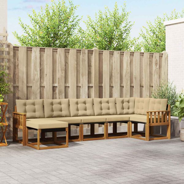 vidaXL Venkovn&iacute; pohovkov&aacute; souprava 7 pcs Přirozen&aacute; a B&eacute;žov&aacute;