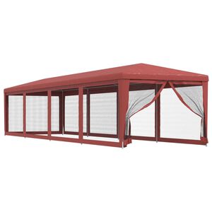 vidaXL Party stan s 10 s&iacute;ťovan&yacute;mi bočnicemi červen&yacute; 3 x 12 m HDPE