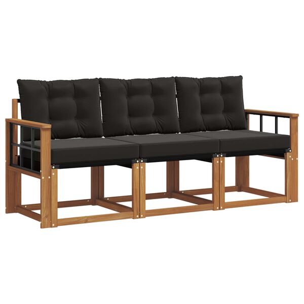 vidaXL Venkovn&iacute; pohovkov&aacute; souprava s pol&scaron;t&aacute;řem 3 pcs Přirozen&aacute; a čern&aacute;