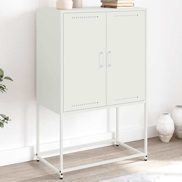 vidaXL Skř&iacute;ň highboard b&iacute;l&aacute; 68,5 x 38,5 x 107 cm ocel