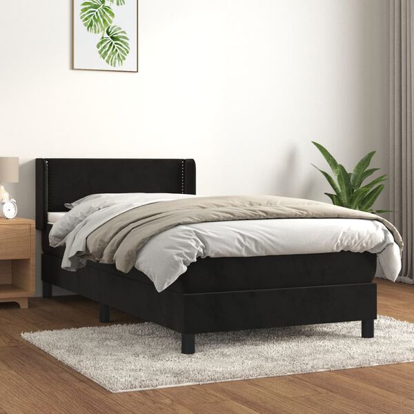 vidaXL Box spring postel s matrac&iacute; čern&aacute; 90x190 cm samet