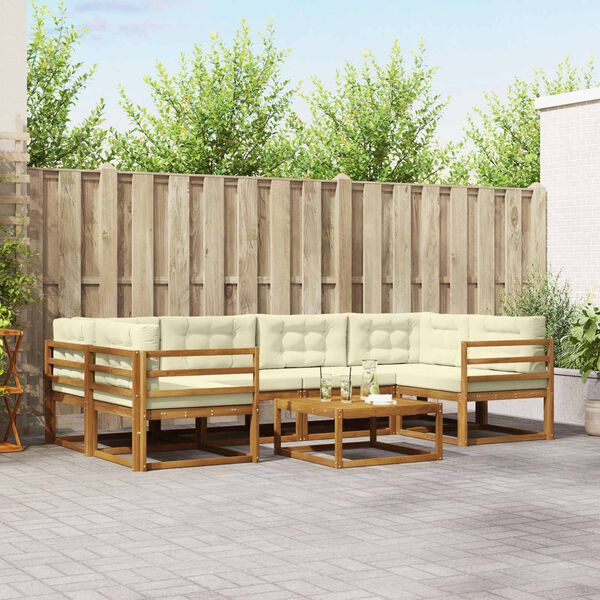 vidaXL Venkovn&iacute; pohovkov&aacute; souprava 7 pcs Přirozen&aacute; a Kr&eacute;mov&aacute;