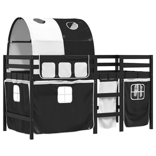 vidaXL Dětská patrová postel s tunelem bílá a černá 90x200 cm borovice