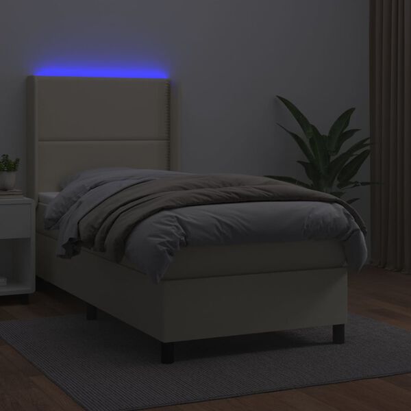 vidaXL Box spring postel s matrac&iacute; a LED kr&eacute;mov&aacute; 100x200 cm uměl&aacute; kůže