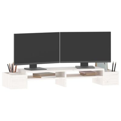 vidaXL Stojan na monitor bílý 100x27,5x15 cm masivní borové dřevo