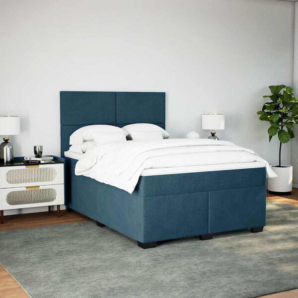 vidaXL Box spring postel s matrac&iacute; modr&aacute; 140 x 200 cm samet