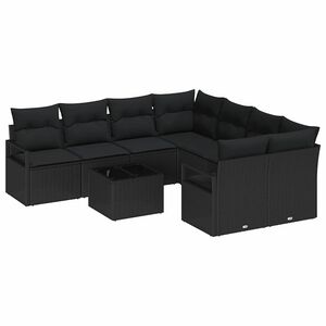 vidaXL Set pohovek s pol&scaron;t&aacute;řem s &uacute;loži&scaron;těm 9 pcs Čern&aacute; polyratan