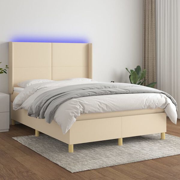 vidaXL Box spring postel s matrac&iacute; a LED kr&eacute;mov&aacute; 140x190 cm textil