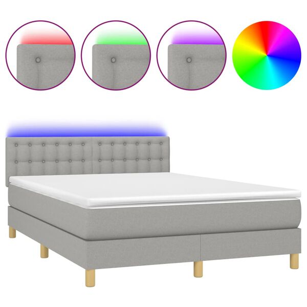 vidaXL Box spring postel s matrac&iacute; a LED světle &scaron;ed&aacute; 140x190 cm textil