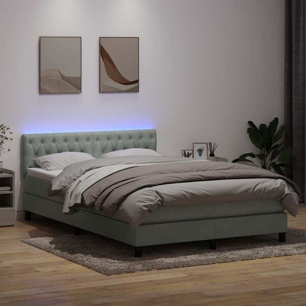 vidaXL Box spring postel s matrac&iacute; a LED světle &scaron;ed&aacute; 160x220 cm samet