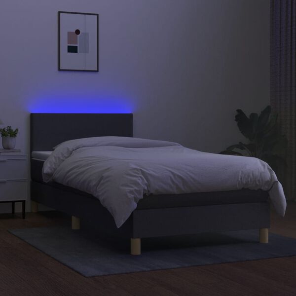 vidaXL Box spring postel s matrac&iacute; a LED tmavě &scaron;ed&aacute; 100x200 cm textil
