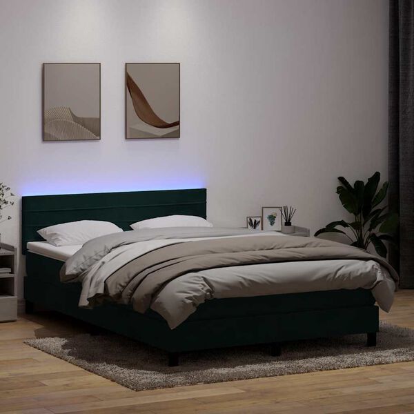 vidaXL Box spring postel s matrac&iacute; a LED tmavě zelen&aacute; 160x220 cm samet