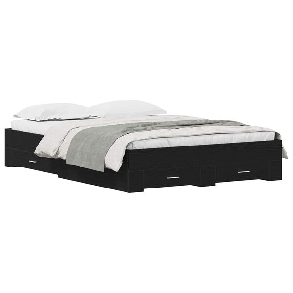 vidaXL R&aacute;m postele se z&aacute;suvkou Čern&yacute; dub 140 x 200 cm kompozitn&iacute; dřevo