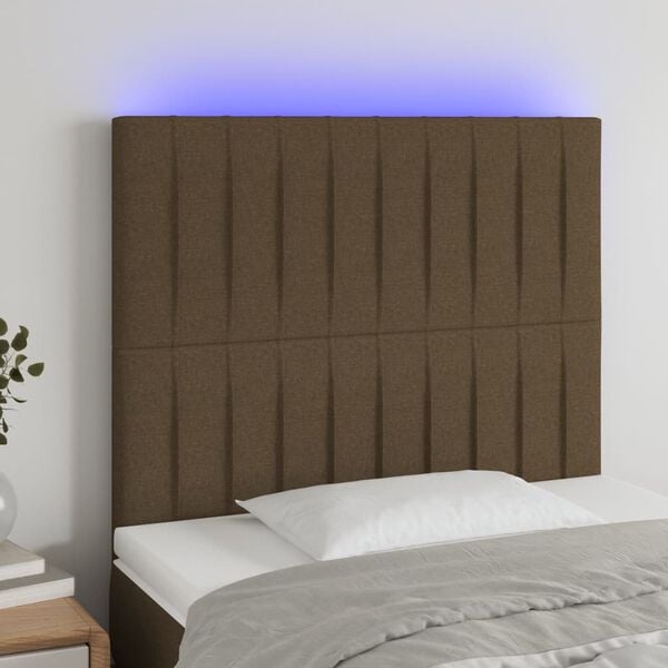 vidaXL Čelo postele s LED tmavě hněd&eacute; 90x5x118/128 cm textil
