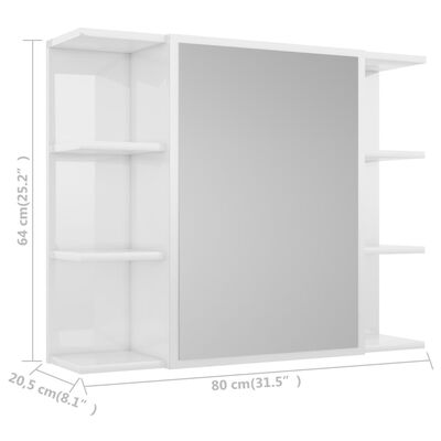 vidaXL Koupelnová skříňka zrcadlo lesklá bílá 80x20,5x64cm dřevotříska