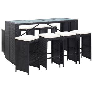vidaXL 9d&iacute;ln&yacute; zahradn&iacute; barov&yacute; set polyratan čern&yacute;