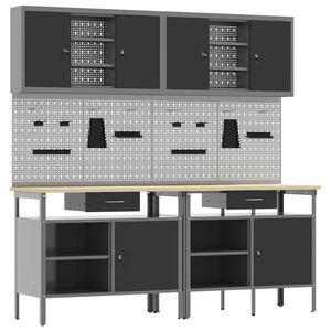 vidaXL Sada pracovn&iacute;ho stolu se z&aacute;suvkou s polic&iacute; 8 pcs Červen&aacute; a &scaron;ed&aacute;