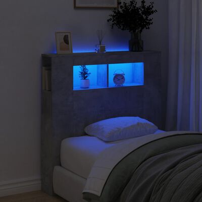 vidaXL Čelo postele s LED betonově šedé 100 x 18,5 x 103,5 cm kompozit