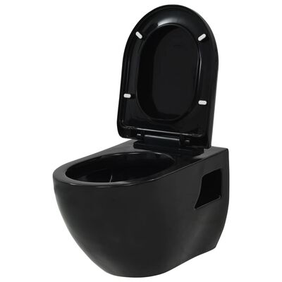 vidaXL Závěsná toaleta s podomítkovou nádržkou keramická černá