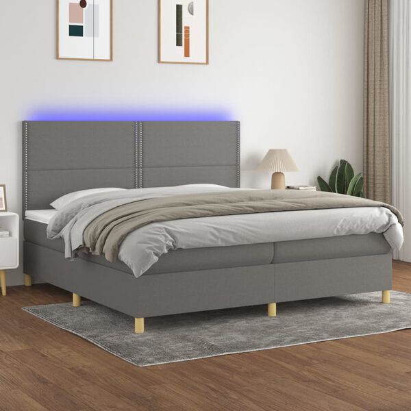 vidaXL Box spring postel s matrac&iacute; a LED tmavě &scaron;ed&aacute; 200x200 cm textil