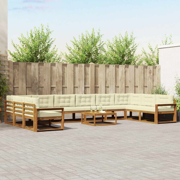 vidaXL Venkovn&iacute; pohovkov&aacute; souprava 11 pcs Přirozen&aacute; a Kr&eacute;mov&aacute;