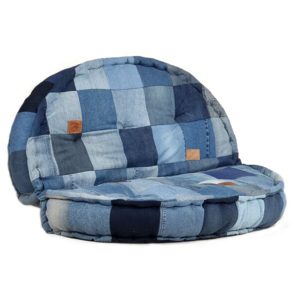 vidaXL Pouf kulat&yacute; 100 x 20 cm denim patchwork