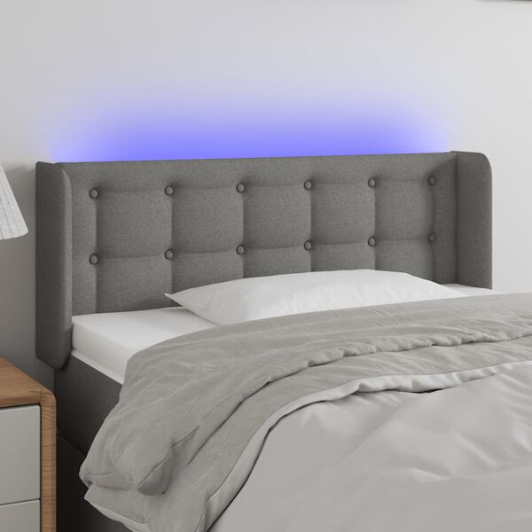 vidaXL Čelo postele s LED tmavě šedé 93 x 16 x 78/88 cm textil