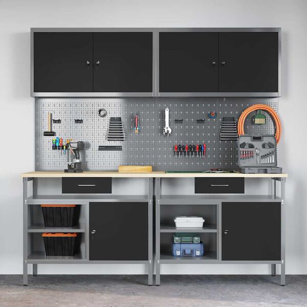 vidaXL Sada pracovn&iacute;ho stolu 8 pcs Čern&aacute; 200 x 55 x 200 cm Ocel