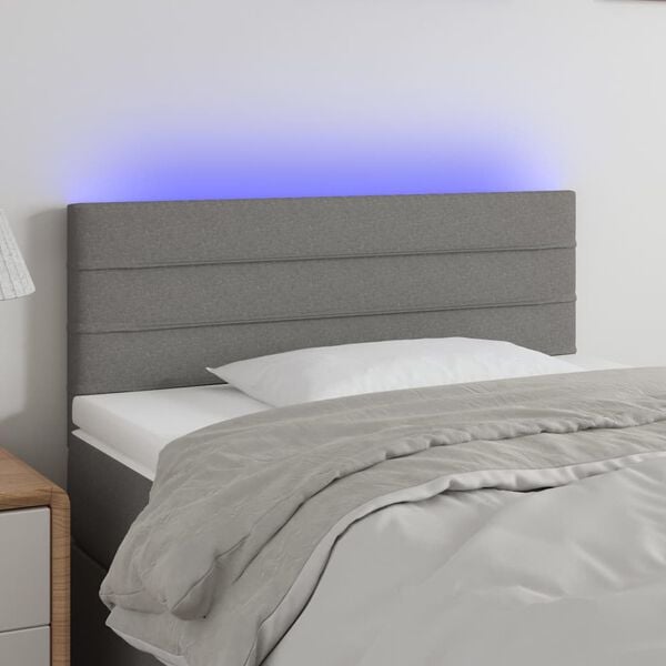 vidaXL Čelo postele s LED tmavě &scaron;ed&eacute; 100x5x78/88 cm textil