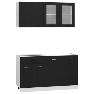vidaXL 4dílný set kuchyňských skříněk černý dřevotříska