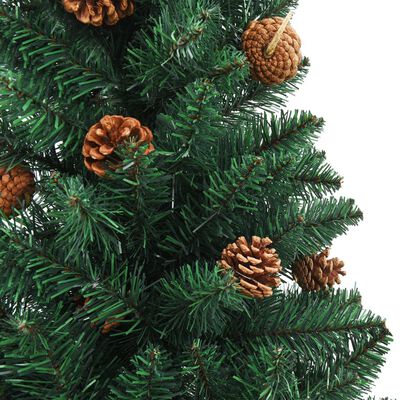vidaXL Úzký vánoční stromeček s LED pravé dřevo a šišky zelený 180 cm