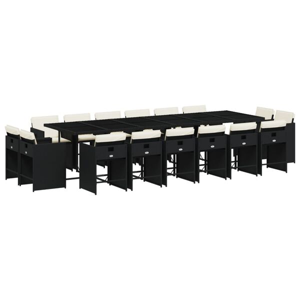 vidaXL 17d&iacute;ln&yacute; zahradn&iacute; j&iacute;deln&iacute; set s podu&scaron;kami čern&yacute; polyratan