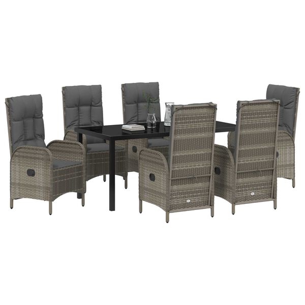 vidaXL Zahradn&iacute; j&iacute;deln&iacute; souprava s pol&scaron;t&aacute;řem 7 pcs &Scaron;ed&aacute; polyratan