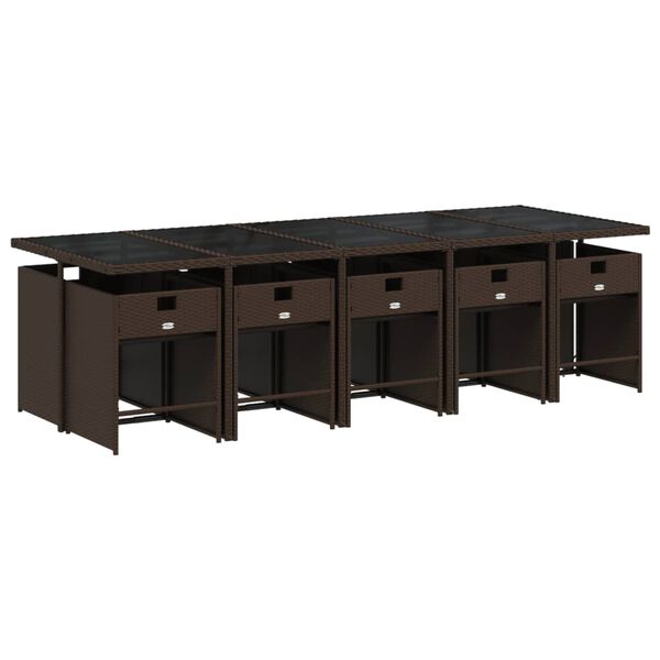 vidaXL 11d&iacute;ln&yacute; zahradn&iacute; j&iacute;deln&iacute; set s podu&scaron;kami hněd&yacute; polyratan