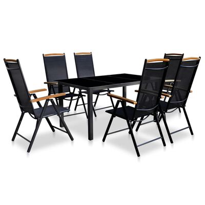 vidaXL 7dílný zahradní jídelní set se skládacími židlemi hliník černý