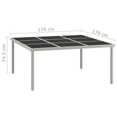 vidaXL Zahradní jídelní stůl 170 x 170 x 74,5 cm sklo a ocel
