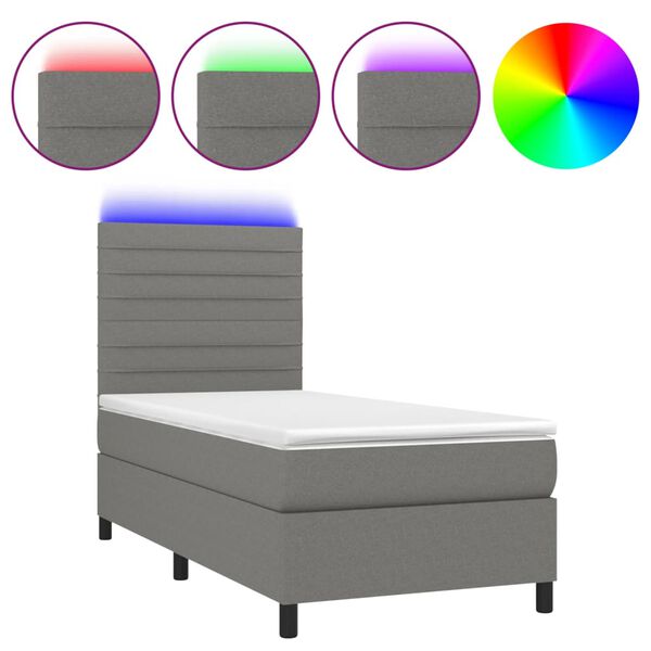 vidaXL Box spring postel s matrac&iacute; a LED tmavě &scaron;ed&aacute; 80 x 200 cm textil