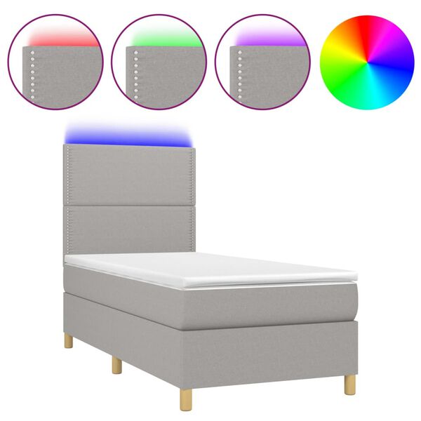 vidaXL Box spring postel s matrac&iacute; a LED světle &scaron;ed&aacute; 90x200 cm textil