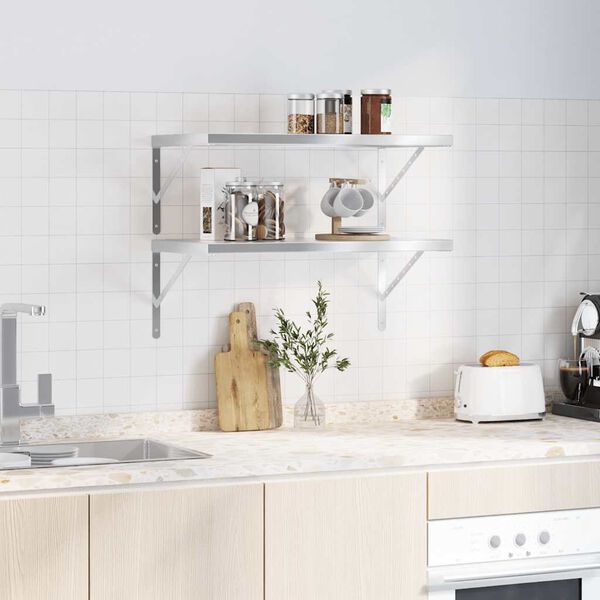 vidaXL N&aacute;stěnn&eacute; police 2 ks 75 x 40 cm stř&iacute;brn&aacute; nerezov&aacute; ocel