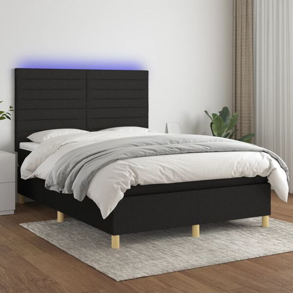 vidaXL Box spring postel s matrac&iacute; a LED čern&aacute; 140x190 cm textil