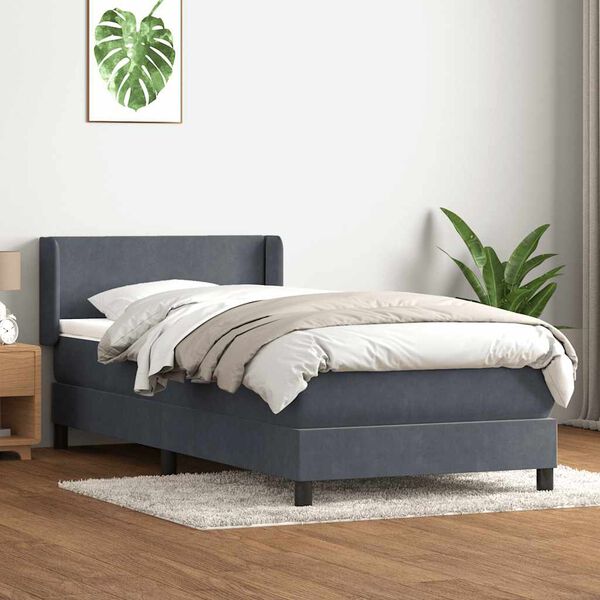vidaXL Box spring postel s matrac&iacute; tmavě &scaron;ed&aacute; 80x220 cm samet
