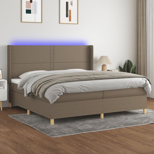 vidaXL Box spring postel s matrac&iacute; a LED taupe 200x200 cm textil